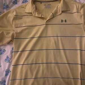 Under Armour Men's Polo in Soft Yellow with Blue Stripes